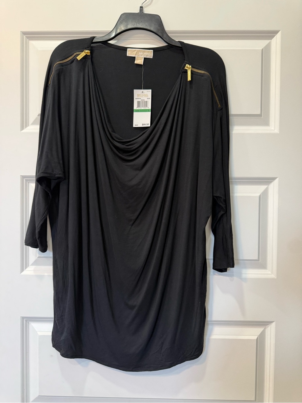 Michael Kors Black Draped 3/4 Sleeve Tunic